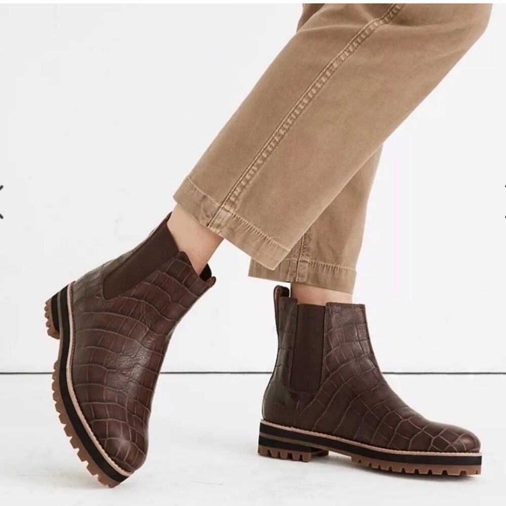 NWOT Madewell The Ivy Chelsea Boots 8 dark brown croc leather $198